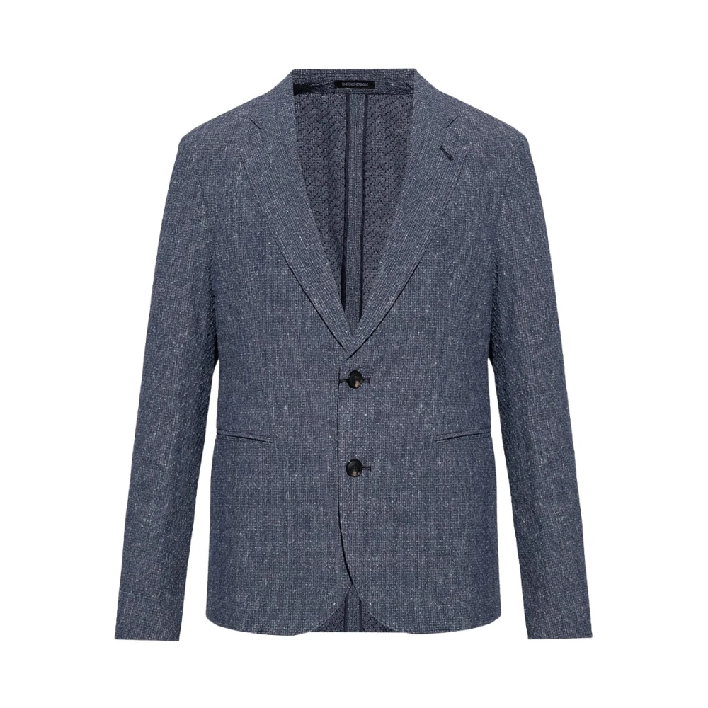 Emporio Armani Men's Blue Textured Linen Blend Blazer - Blazers - Xl - Jackets
