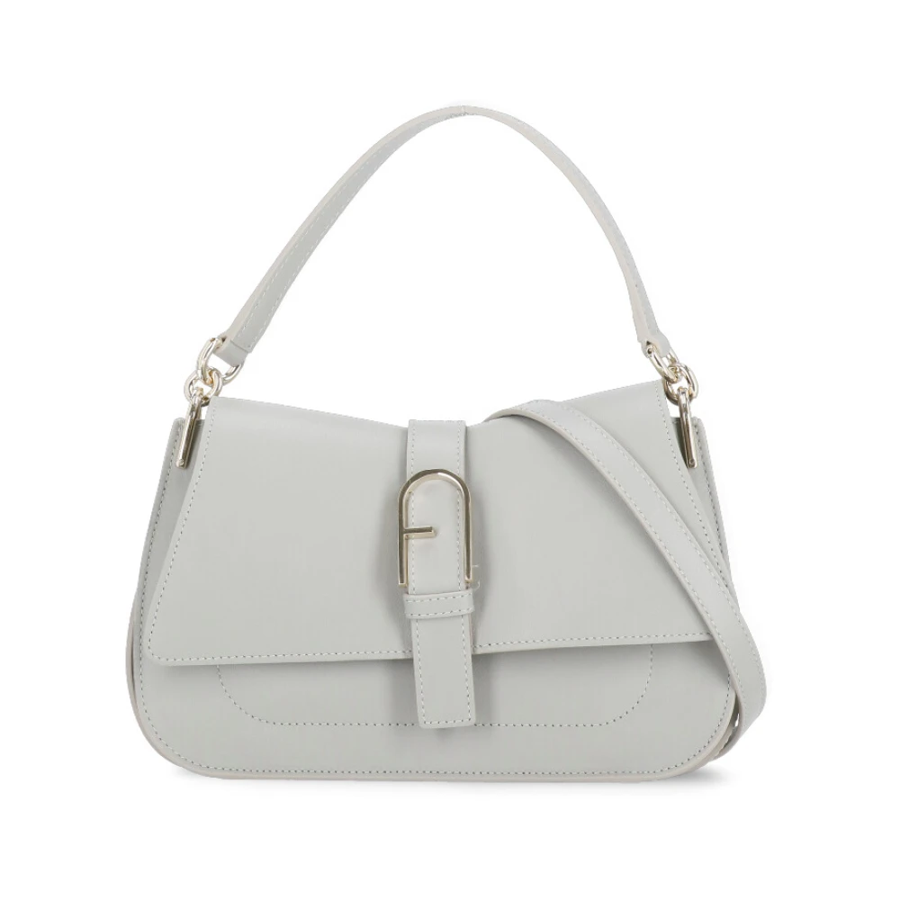 Furla Grijze Leren Schoudertas met Gouden Detail Gray Dames