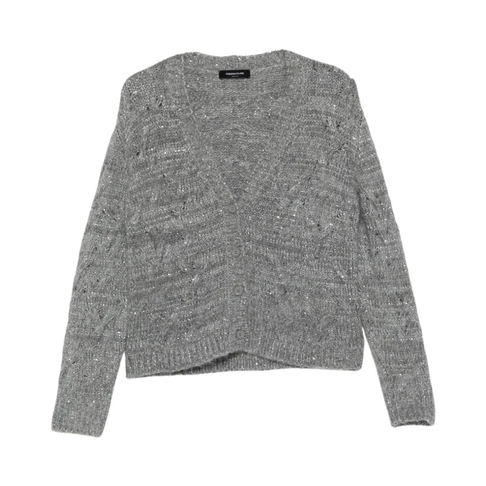 Fabiana Filippi Sequin-Embellished Cable Knit Cardigan - Female - Cardigans - Gray - S - Knitwear