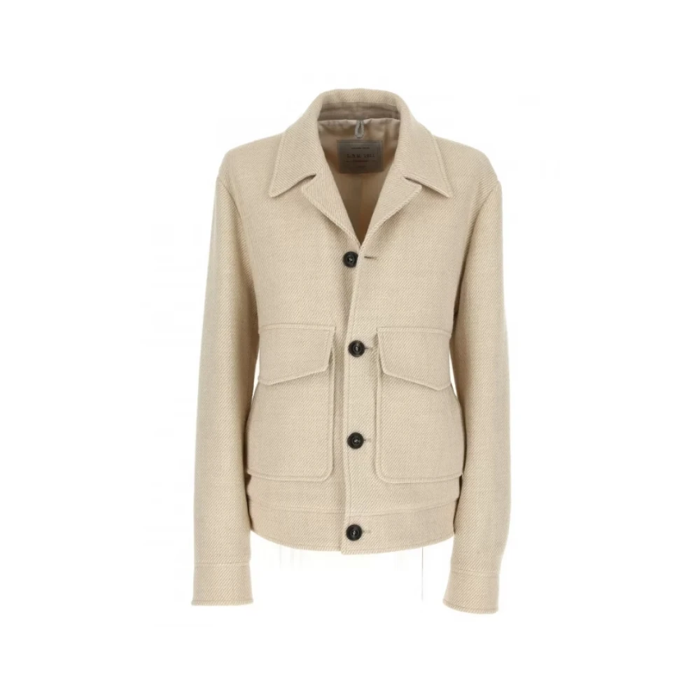 Lubiam Korte Wol Diagonaal Jas Beige Heren