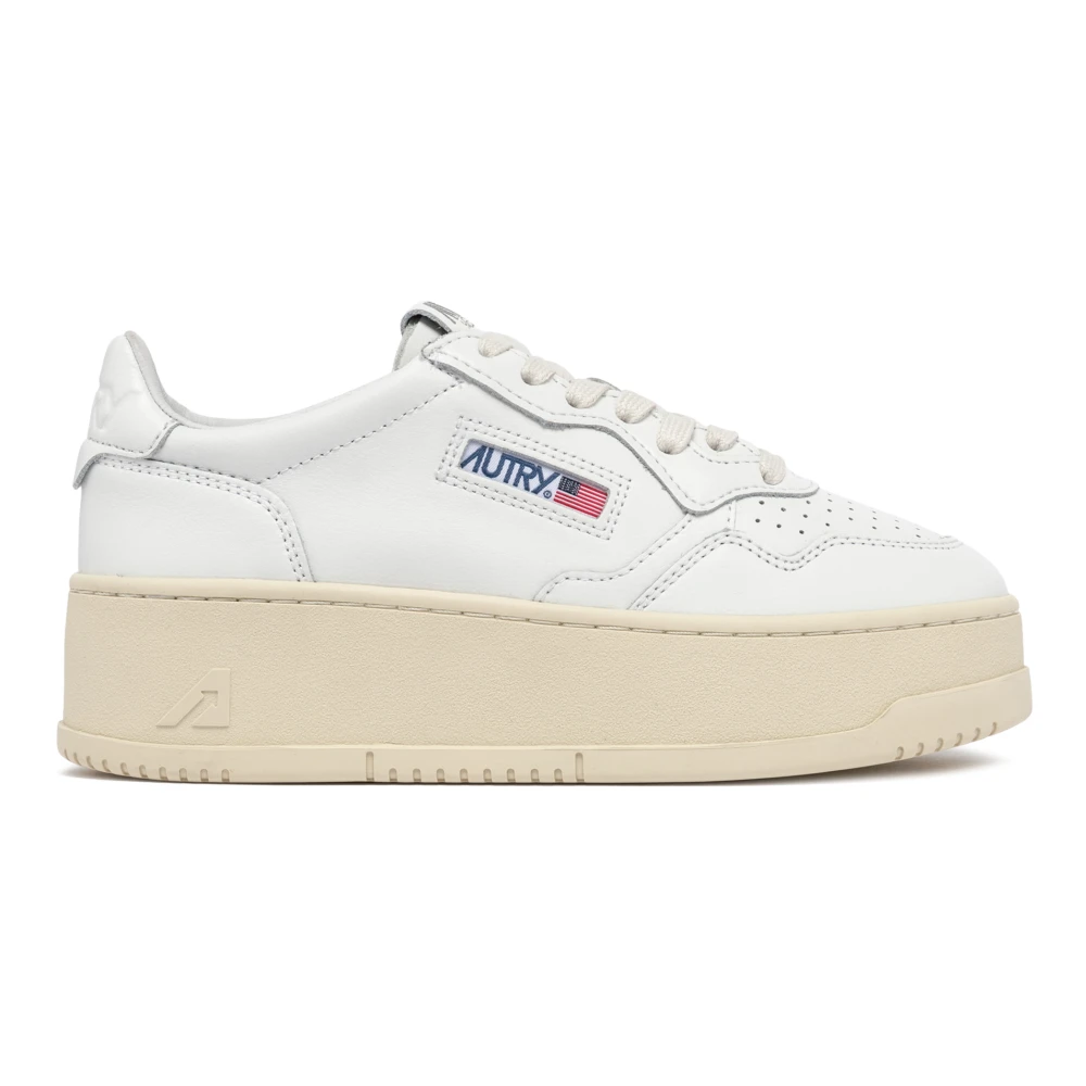 Autry Women's White Leather Low Platform Trainers - Sneakers - 7 Uk - Shoes