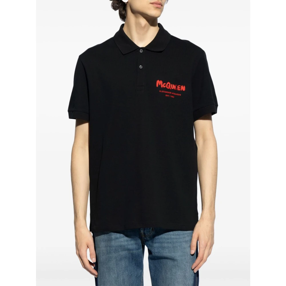 alexander mcqueen Logo Print Zwarte Polo Shirt Black Heren