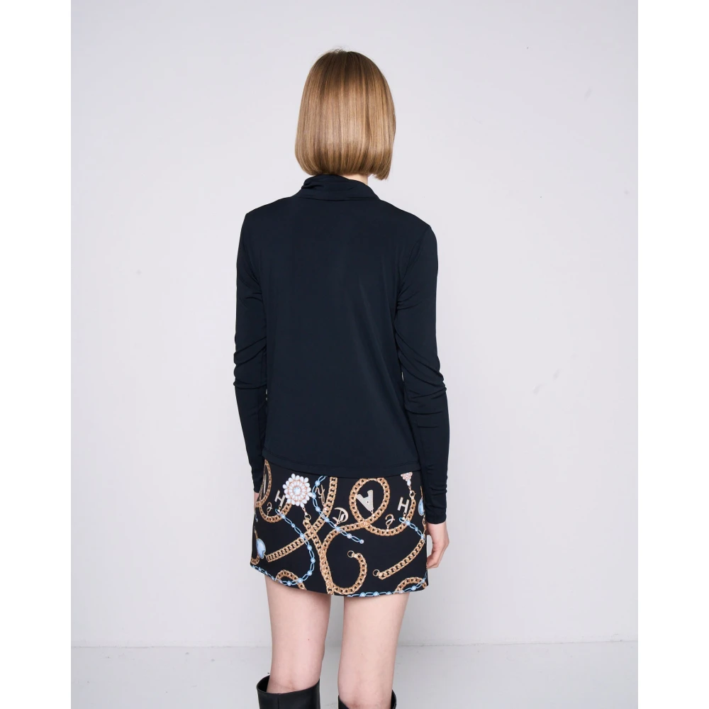 Silvian Heach Diepe V-hals Lange Mouw Top Black Dames