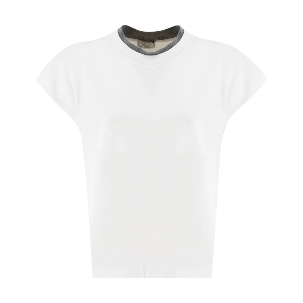 PESERICO Contrast Crew Neck Katoenen T-shirt White Dames