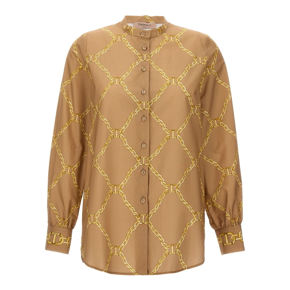 Twinset Women's Beige Printed Cotton Poplin Shirt
