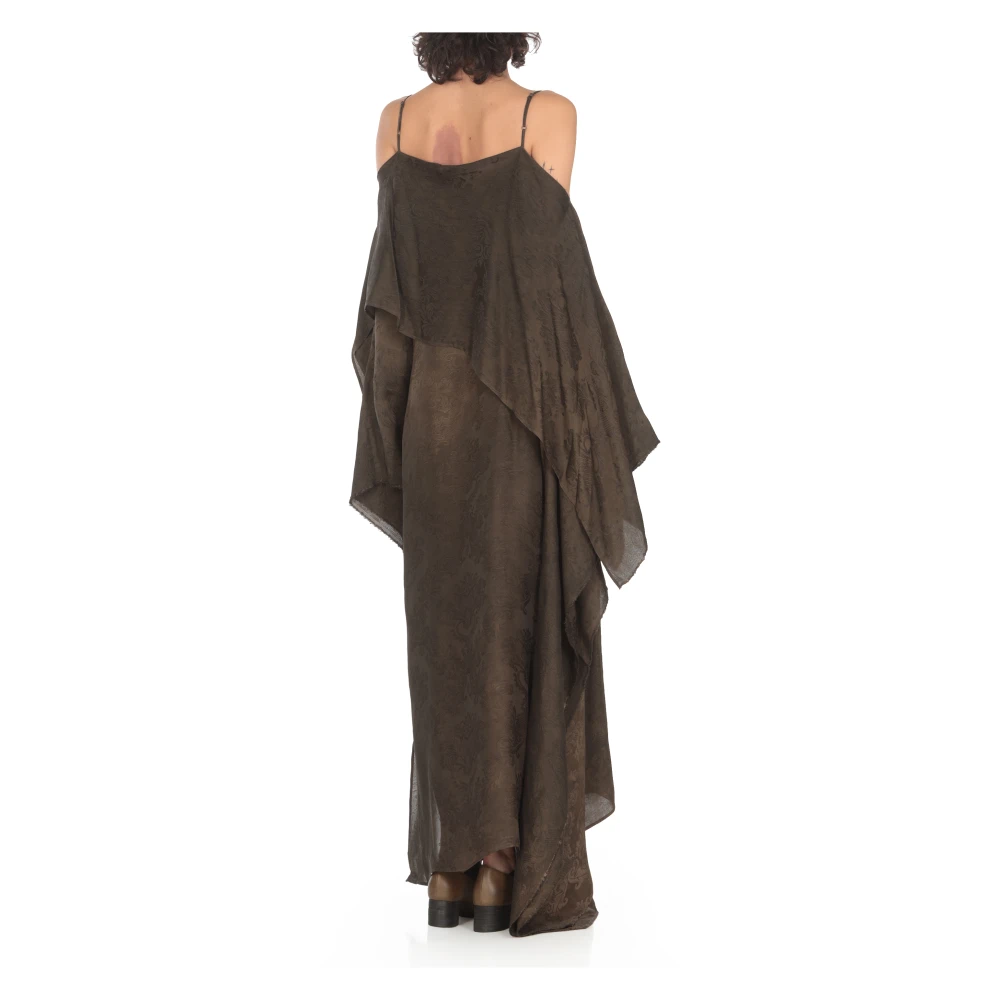 UMA Wang Bruine Bloemen Ruche Jurk Brown Dames
