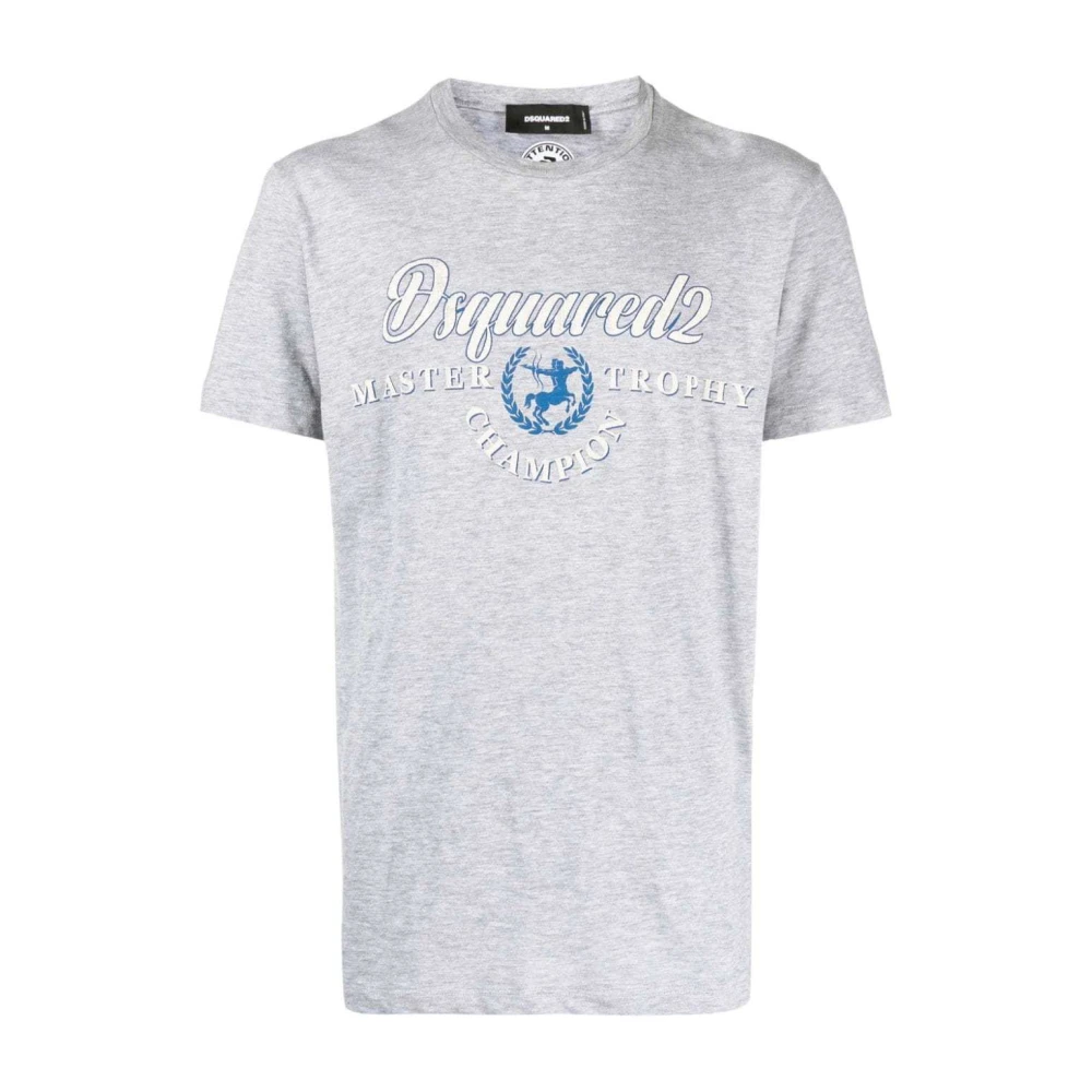 Dsquared2 Men's Gray T-Shirts, Xl, Logo Print Grey Cotton Blend T-Shirt