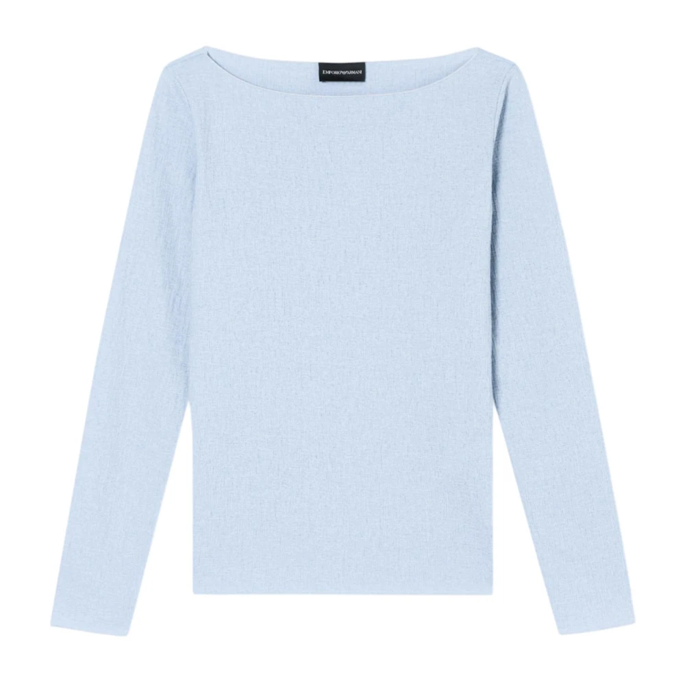 Emporio Armani Vrouw Blauw Textured Jersey Top Met Lange Mouwen