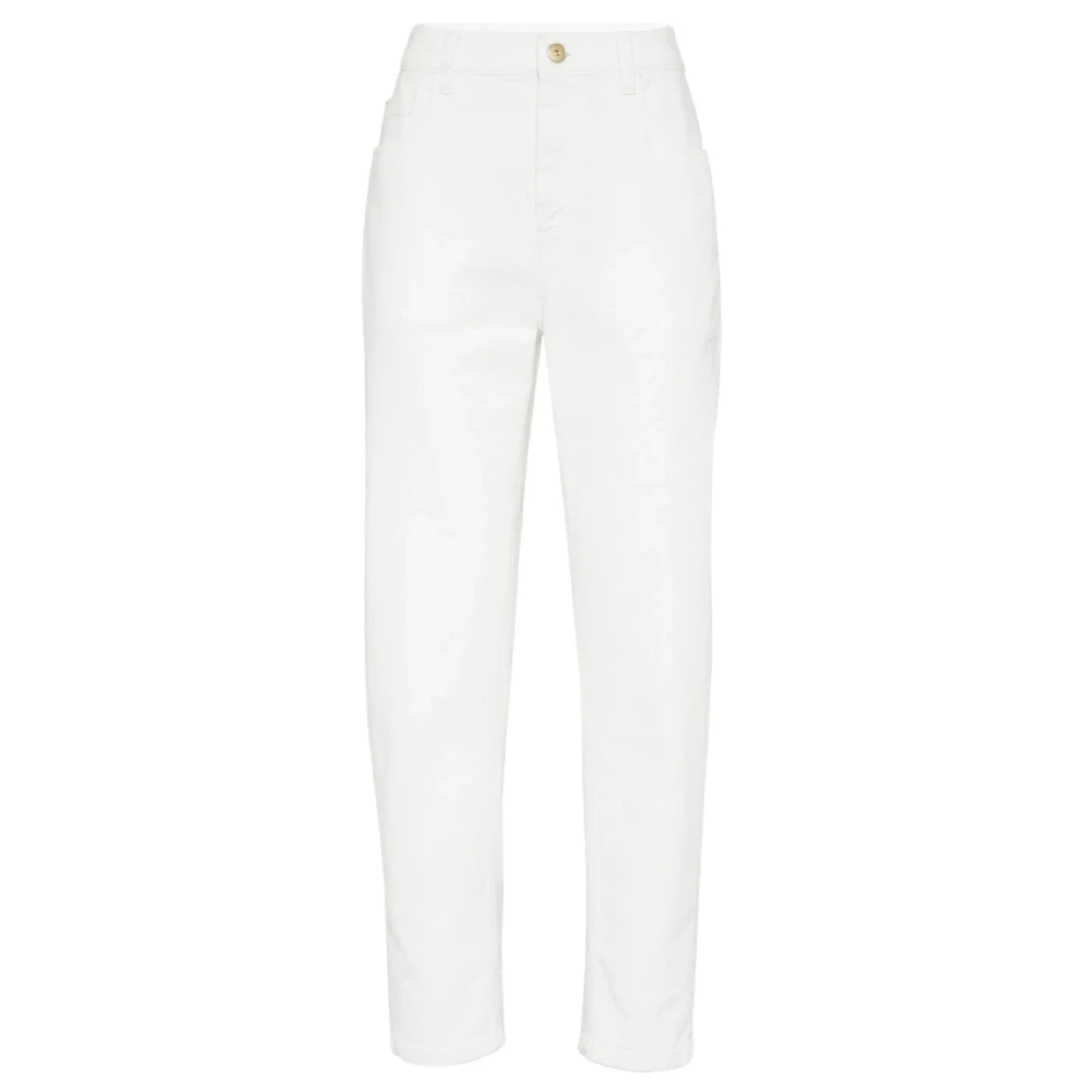 BRUNELLO CUCINELLI High-rise tapered jeans met Monili-ketting White Dames