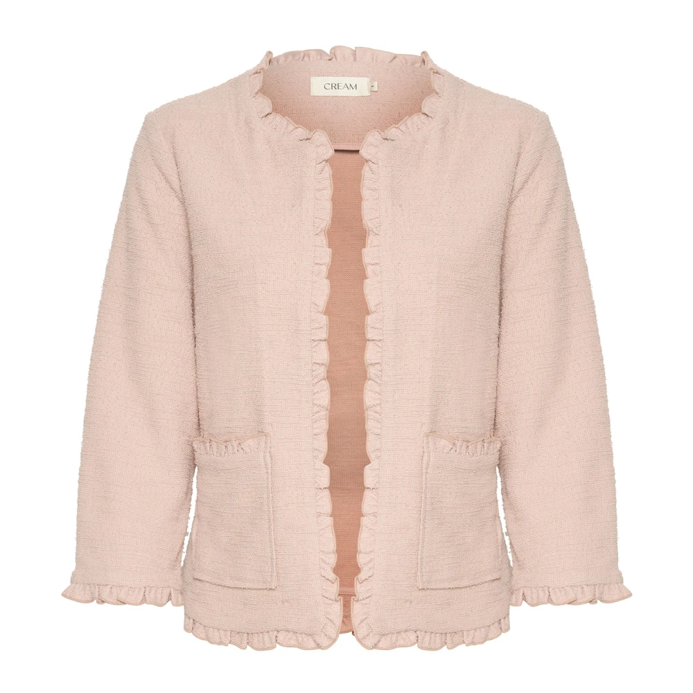 Cream Pink Rose Dust Cardigan With Flounce Edges - Female - Cardigans - 2XL - Knitwear
