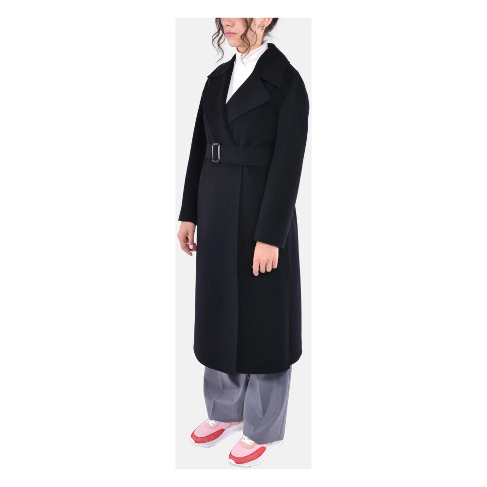 Max Mara Weekend Lange wollen jas met sjaalkraag Black Dames