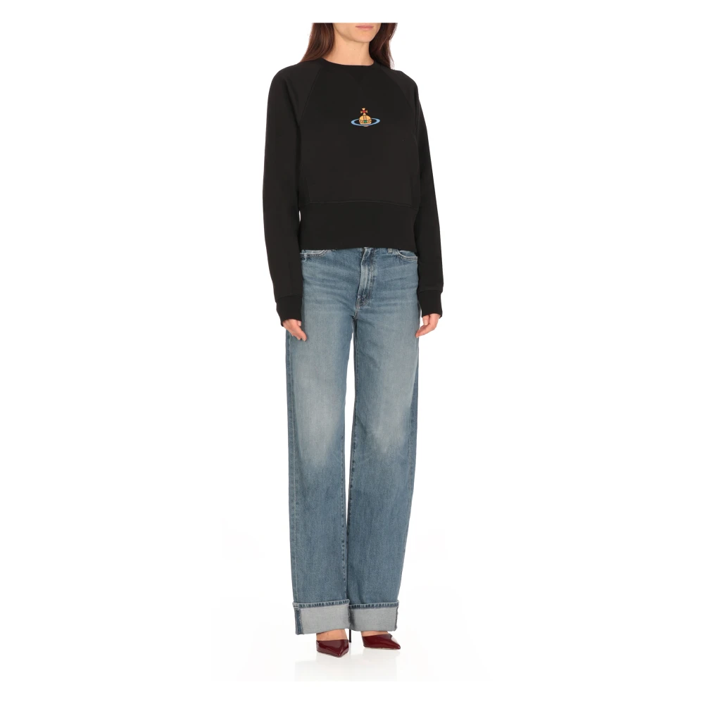 Vivienne Westwood Zwarte Cropped Sweatshirt met Orb Borduurwerk Black Dames