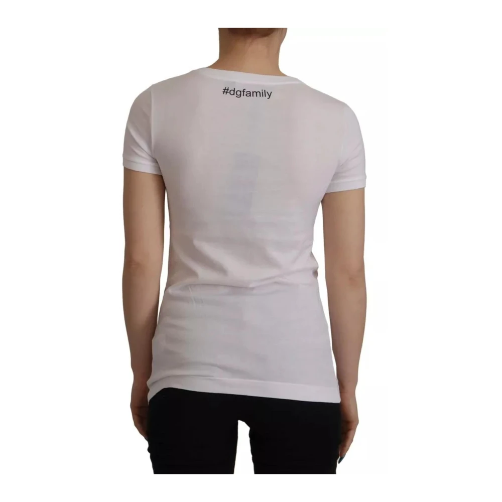 Dolce & Gabbana Witte Katoenen T-shirt met DGFamily Patch White Dames