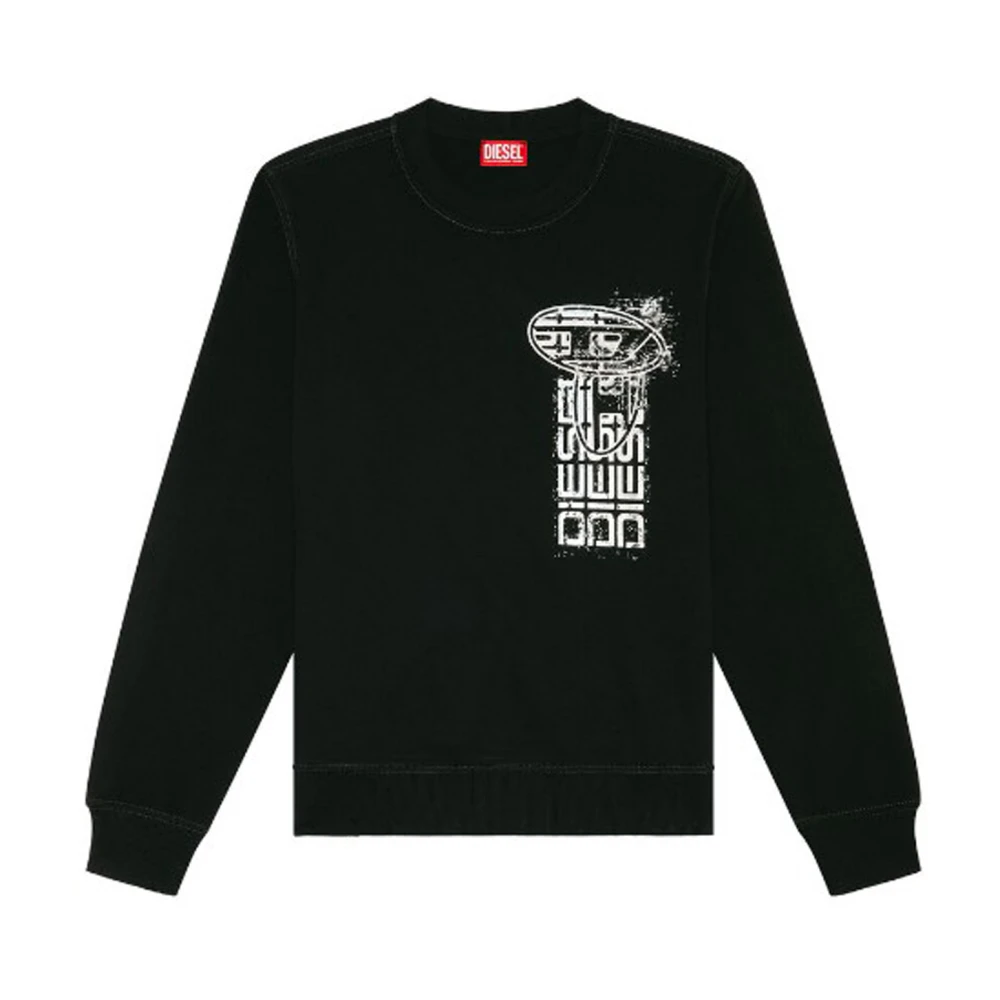 Diesel Heren Jersey Katoenen Sweatshirt met Metallic Logo Black Heren