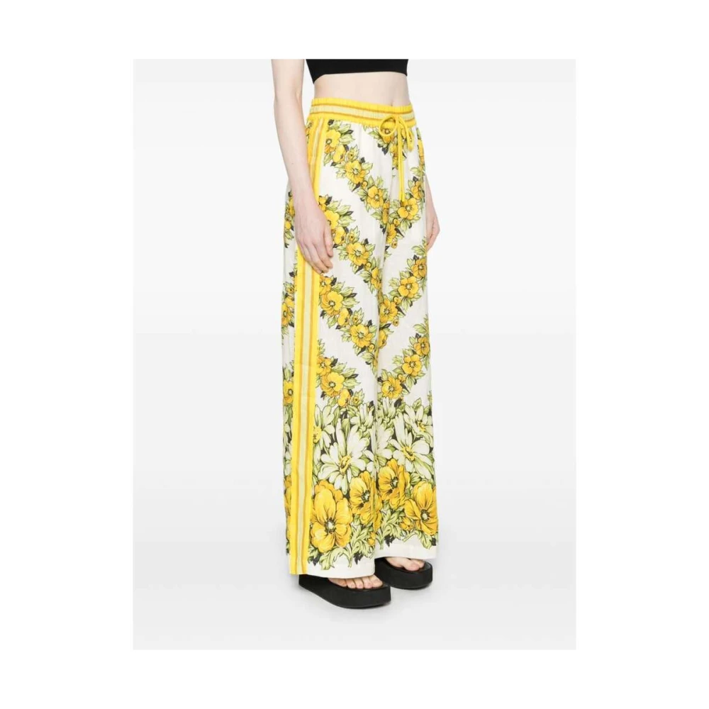 Alemais Citroengele Bloemen Linnen Wijde Pijp Broek Multicolor Dames