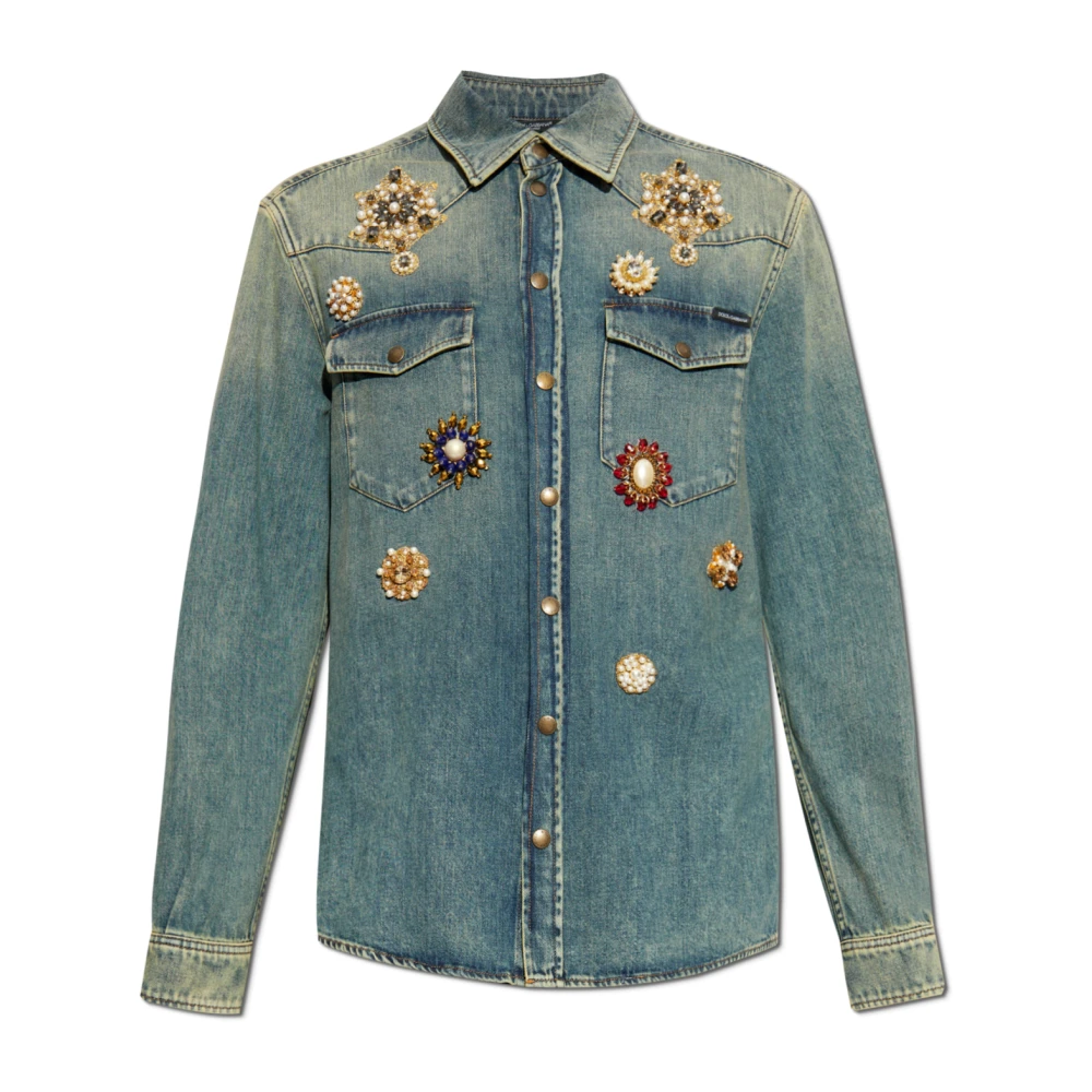 Dolce & Gabbana Denim shirt met glinsterende applicaties Blue Heren