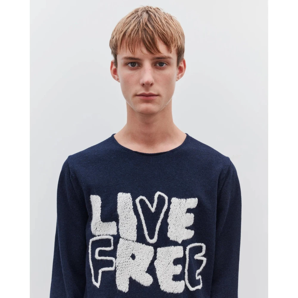 Comme des Garçons Geborduurde Navy Sweatshirt Live Free Blue Heren
