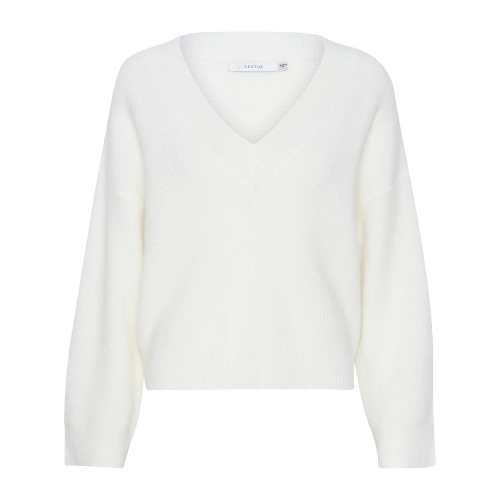 Gestuz V-Hals Gebreide Trui Egret White Dames