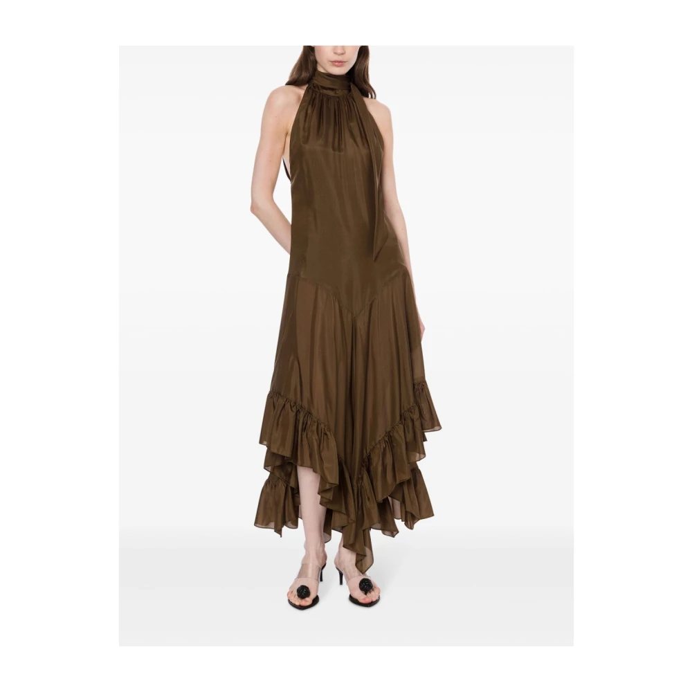 Philosophy di Lorenzo Serafini Bruine Zijden Jurk Elegant Gelegenheid Stijl Brown Dames