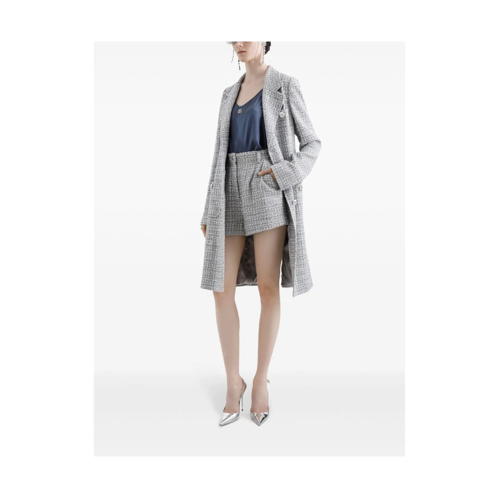 Dolce & Gabbana Blauw-Grijs Dartdetailing Ronde Hals Top Blue Dames