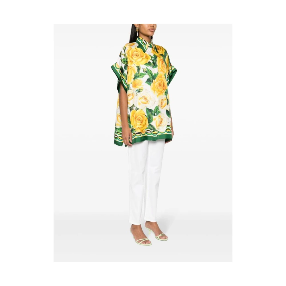Dolce & Gabbana Zijden Satijnen Rozenprint Shirt Multicolor Dames
