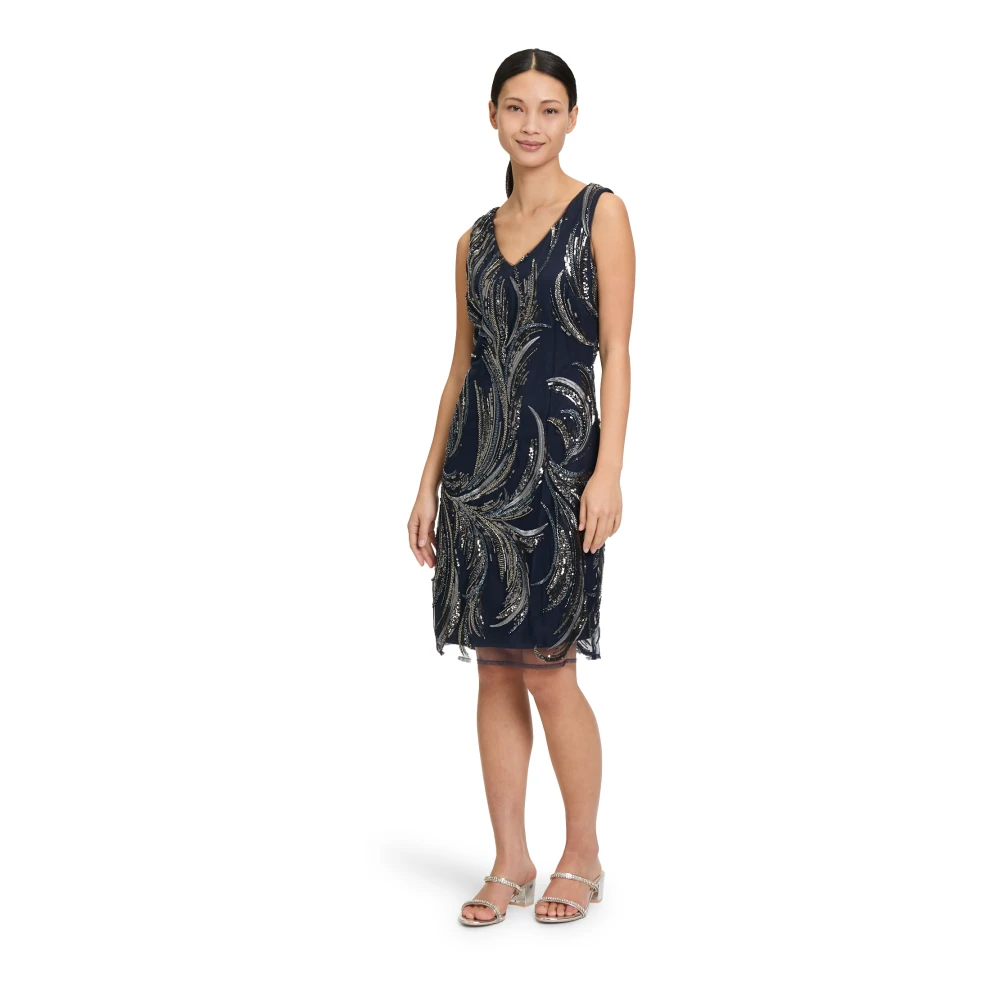 Vera Mont Elegante Geborduurde Jurk Blue Dames