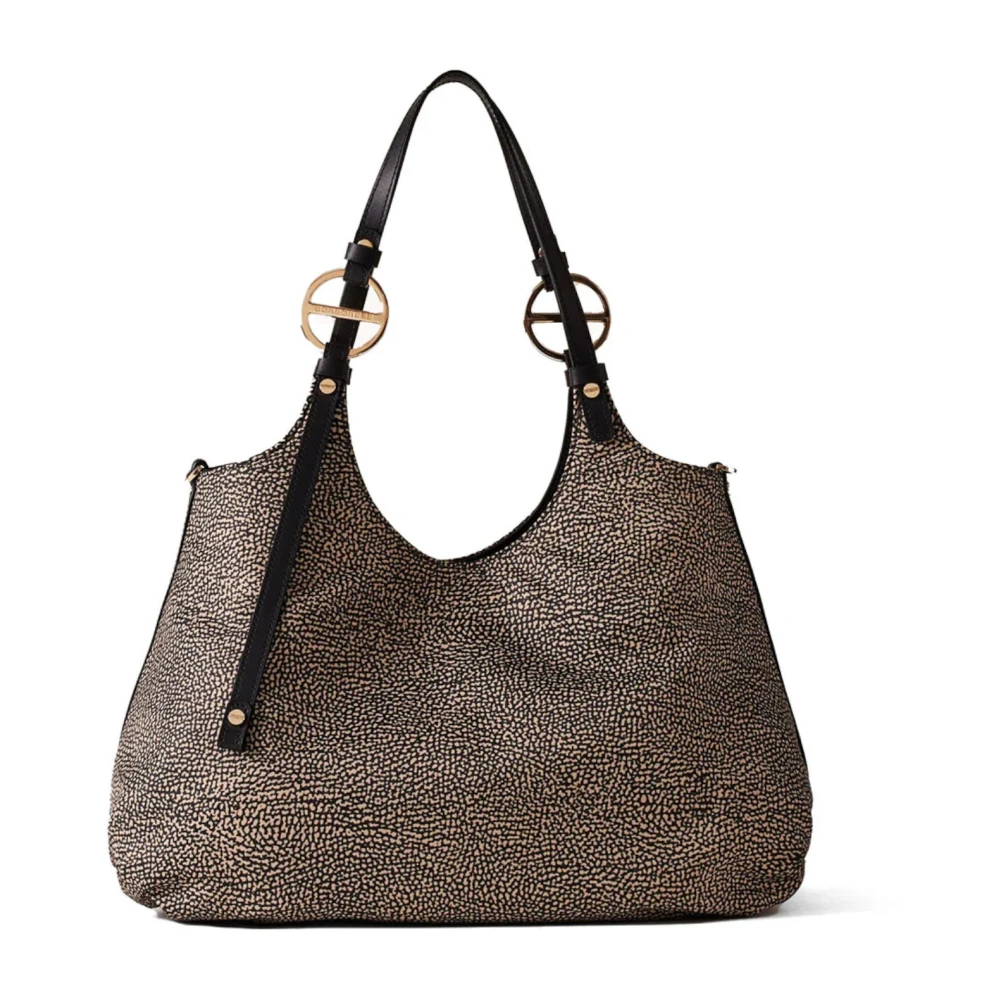 Borbonese Schoudertas met natuurlijk zwart print in nylon Brown Dames