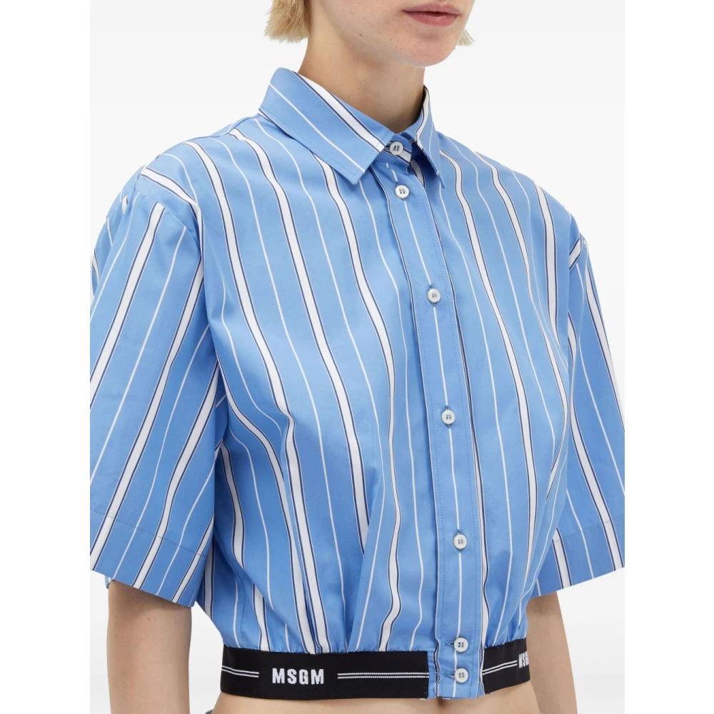 Msgm Blauwe Knoopsluiting Logo Taille Shirt Blue Dames