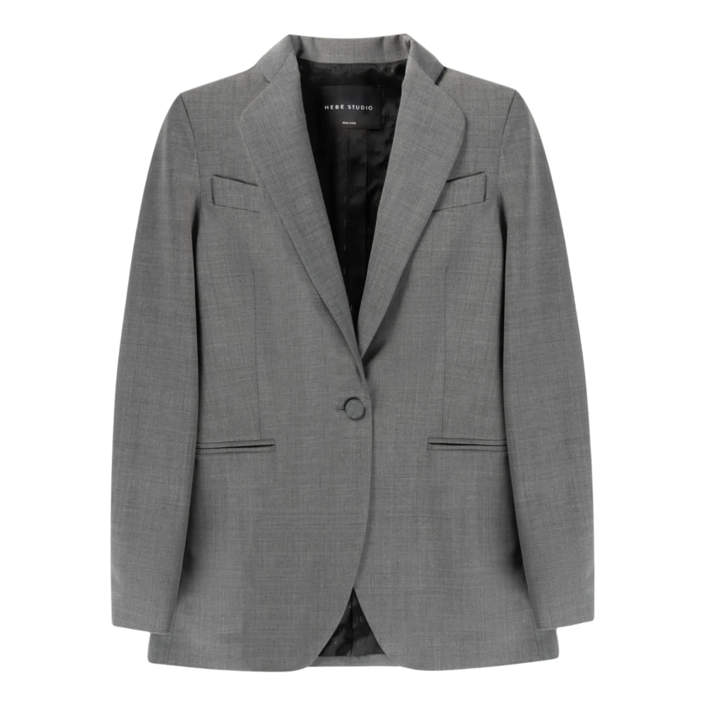 Hebe Studio Grijze Cady Blazer met Satijnen Details Gray