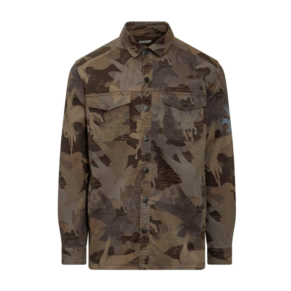 ETRO Camouflage Katoenen Overhemd Brown Heren