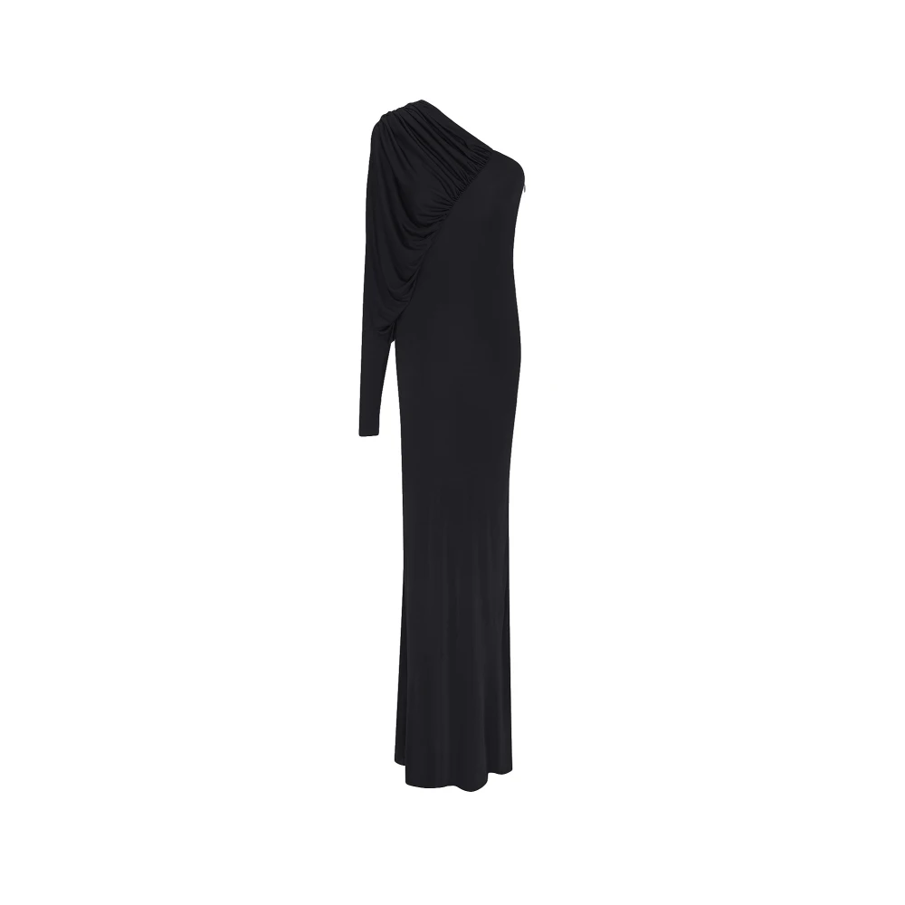 Saint Laurent Elegante Maxi-jurk met Drapage Black Dames