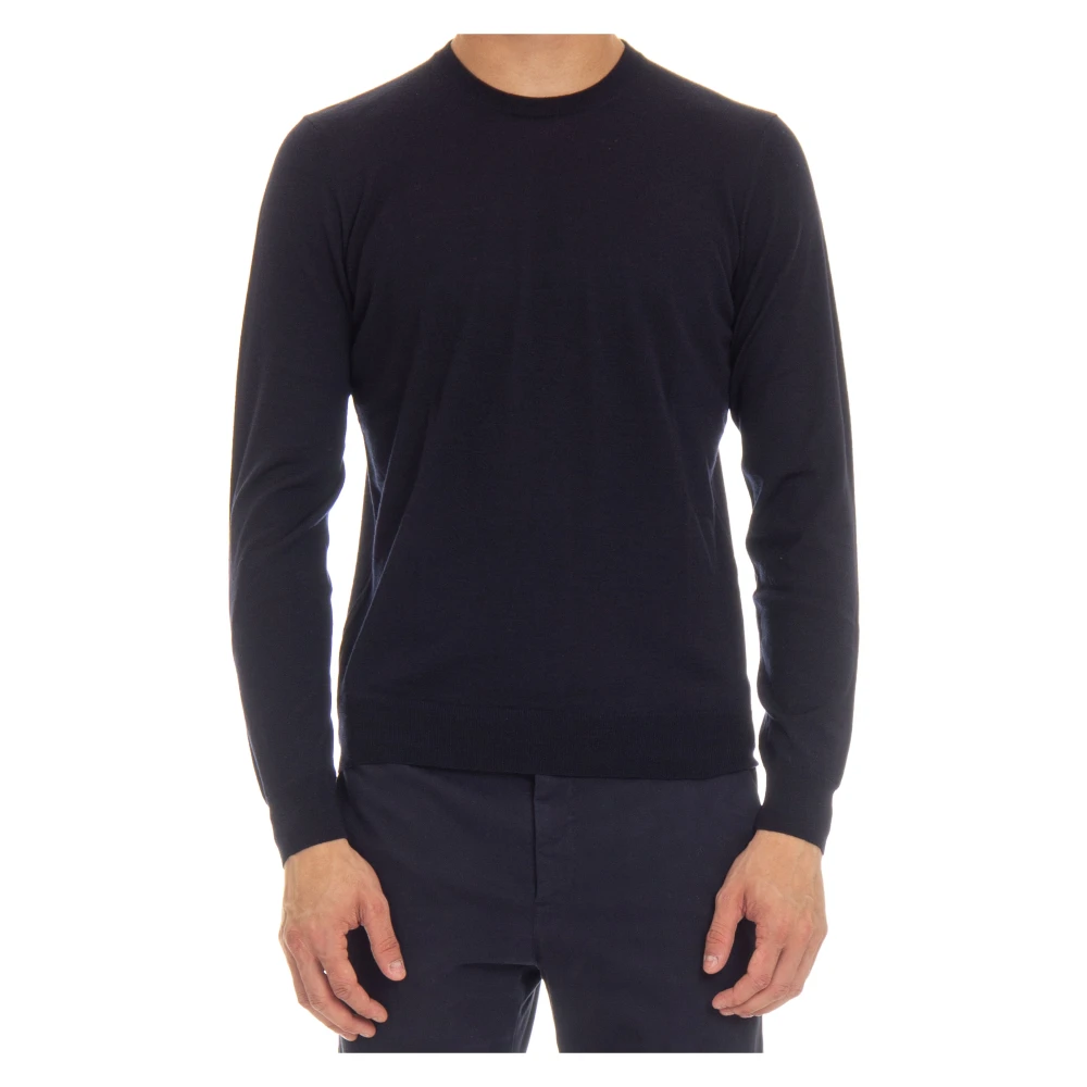 Drumohr Blauwe Trui Extrafijne Wol Ronde Hals Blue Heren