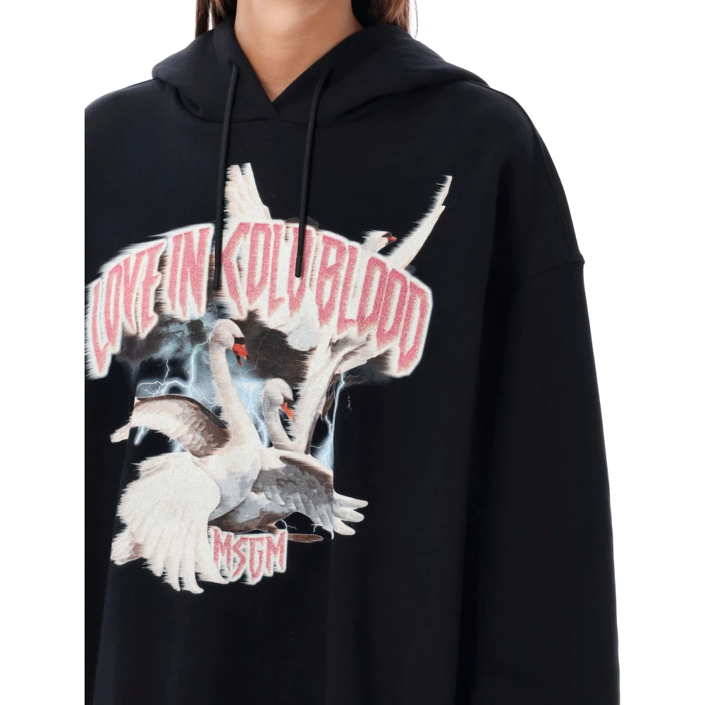 Msgm Zwart Gebreide Kleding Bedrukte Hoodie Aw24 Black Dames