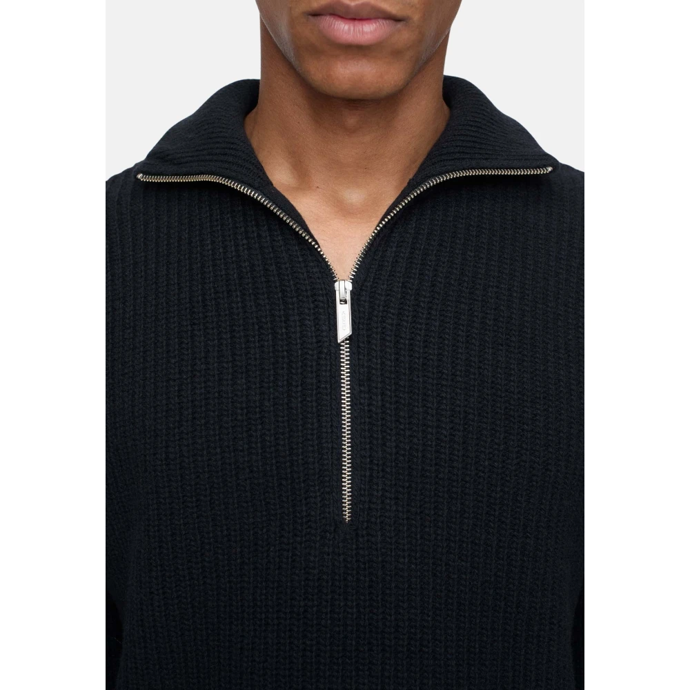 closed Halve Rits Geribbelde Trui Black Heren