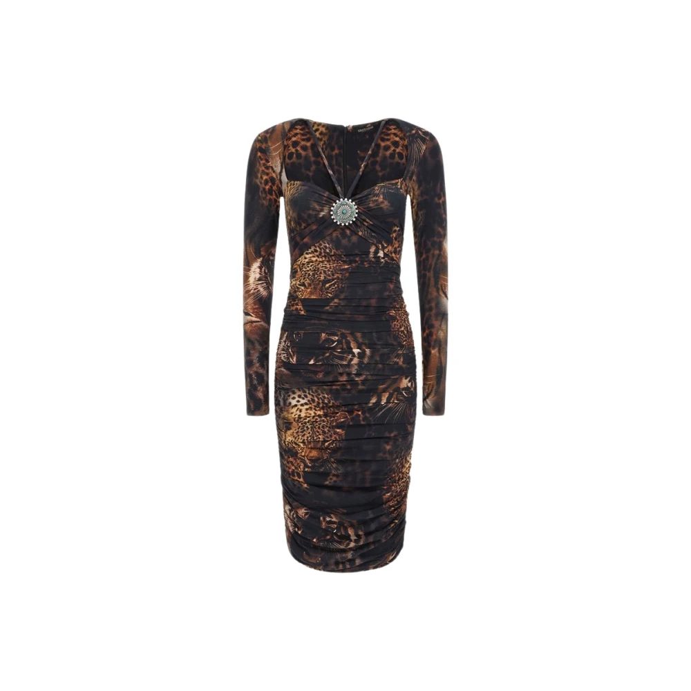 Roberto Cavalli Women's Brown Midi Dresses, Xl, Jaguar Print Midi Dress