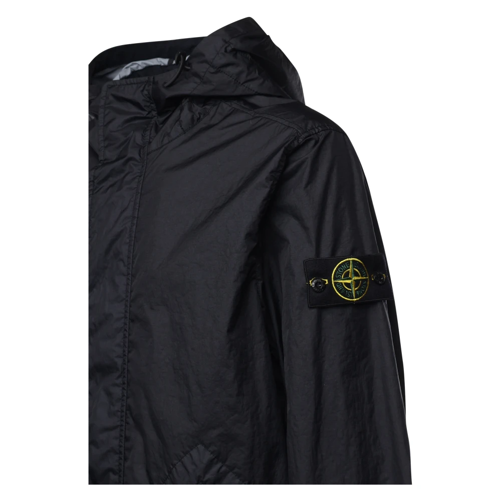 Stone Island Zwarte Jassen met Capuchon en Zakken Black Heren