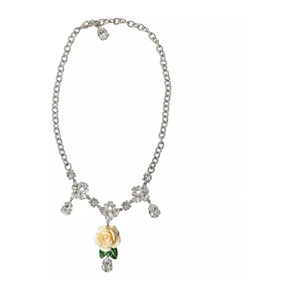 Dolce & Gabbana Women's Gray Crystal Roses Pendant Necklace