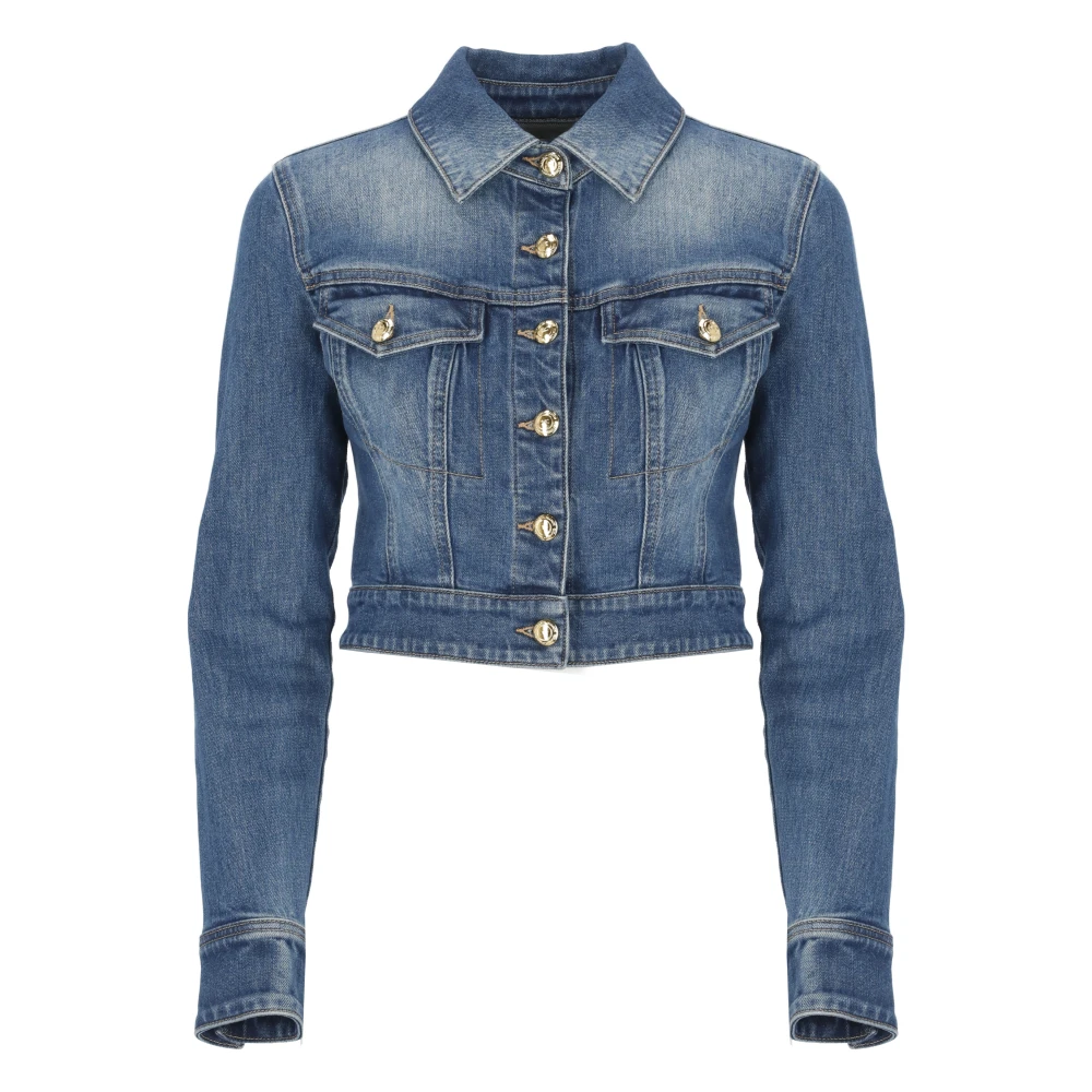 Elisabetta Franchi Blauwe Katoenen Jeansjas met Kraag Blue Dames