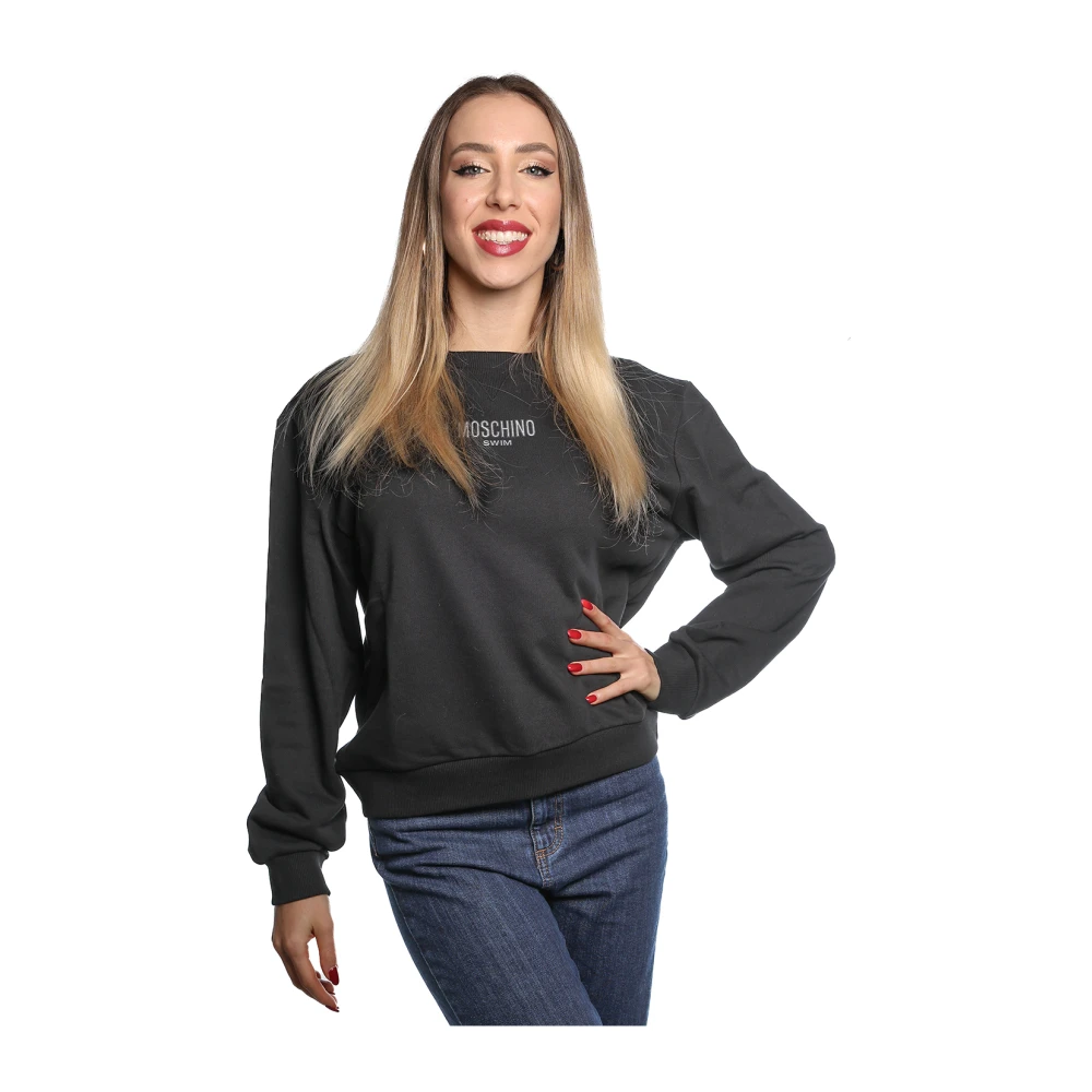 Moschino Zwarte katoenen sweatshirt met geribbelde ronde hals Black Dames