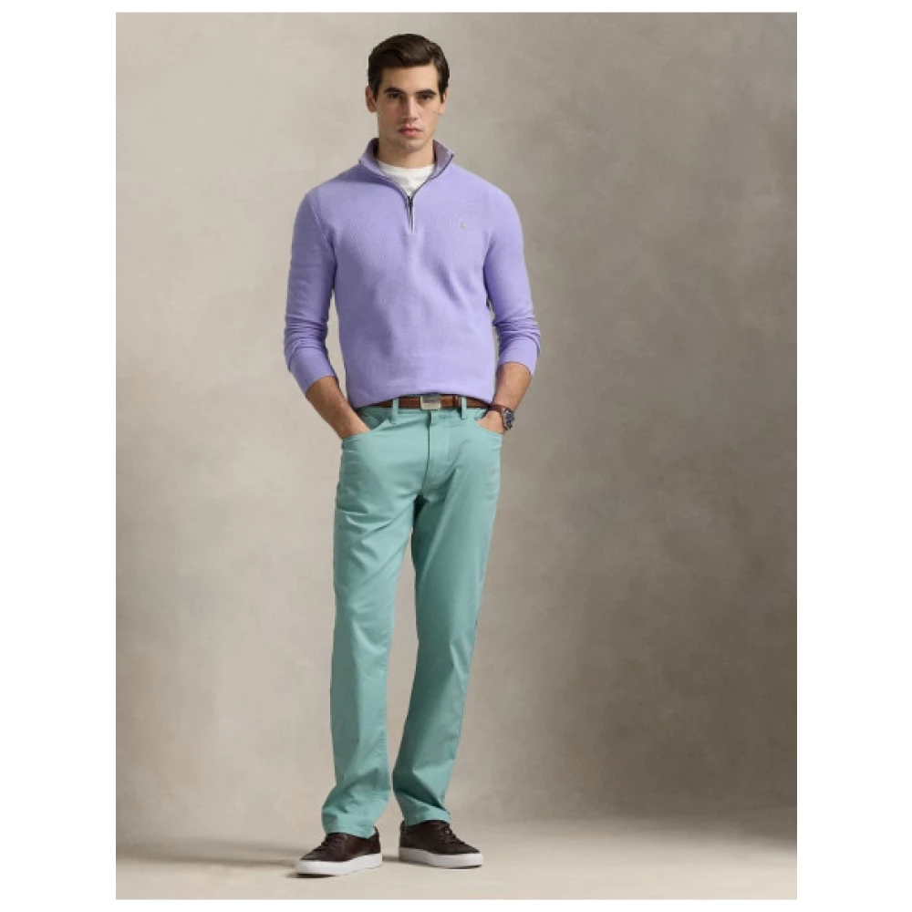 Polo Ralph Lauren Honingraat Gebreide Half-Zip Katoenen Trui Purple Heren