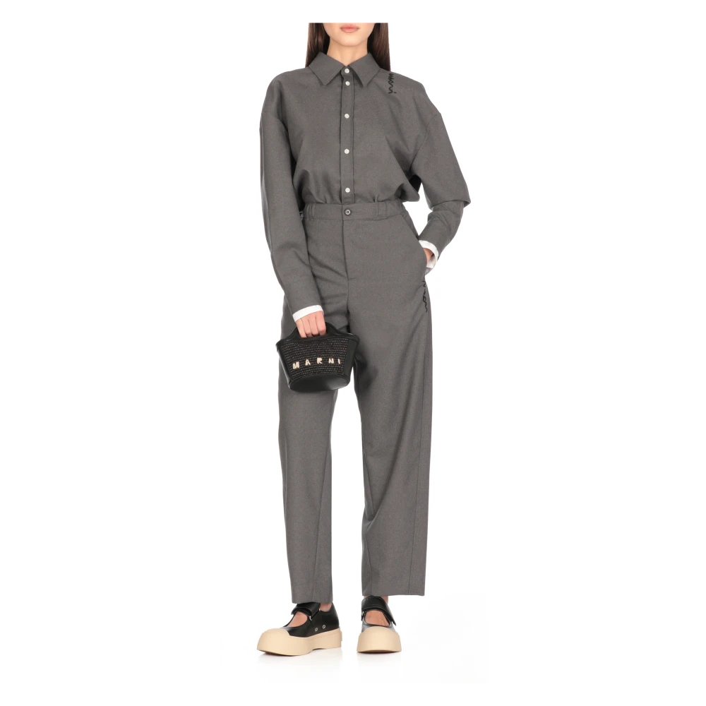 Marni Grijze wollen overhemd met geborduurde details Gray Dames