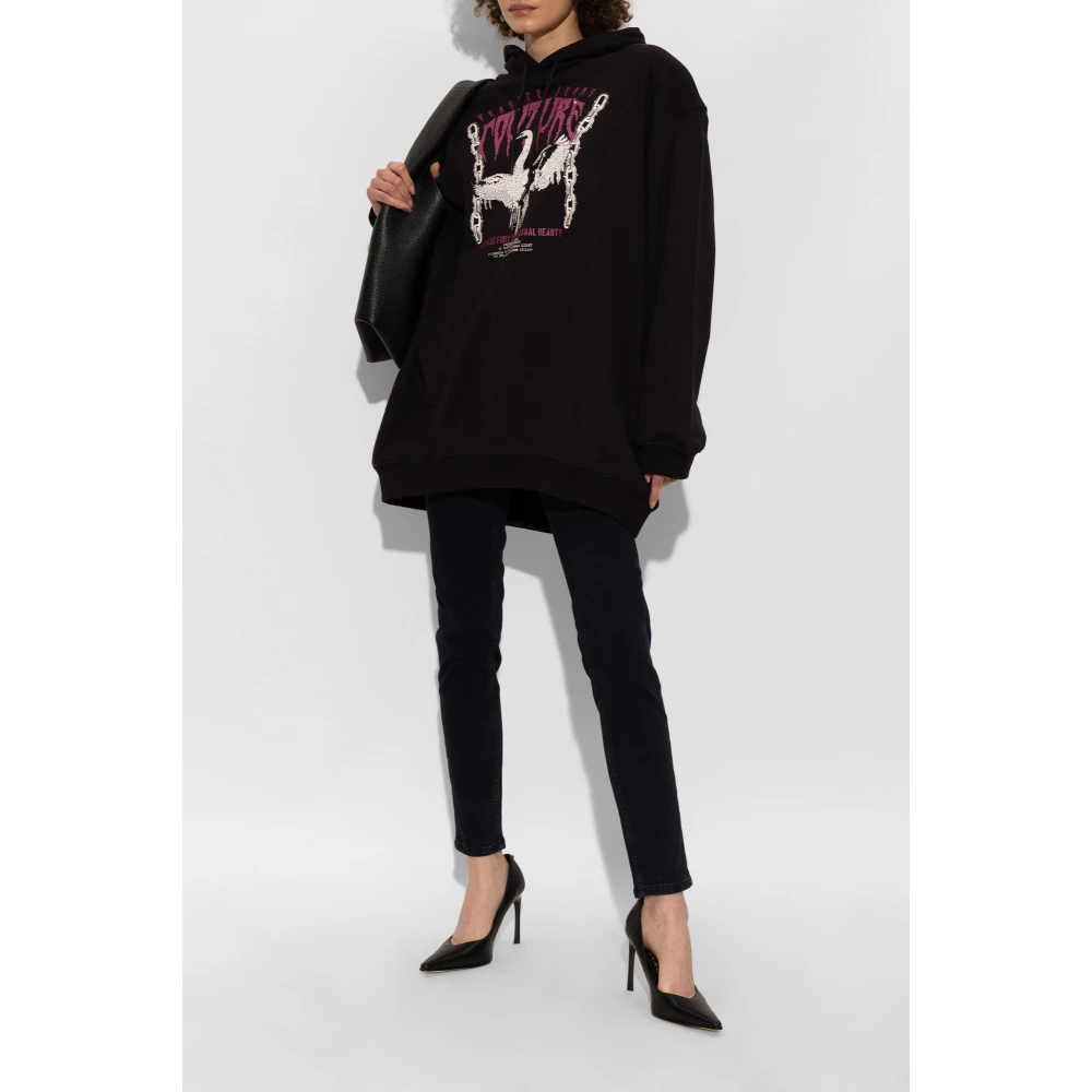 Versace Jeans Couture Oversized sweatshirt met glinsterende pailletten Black Dames
