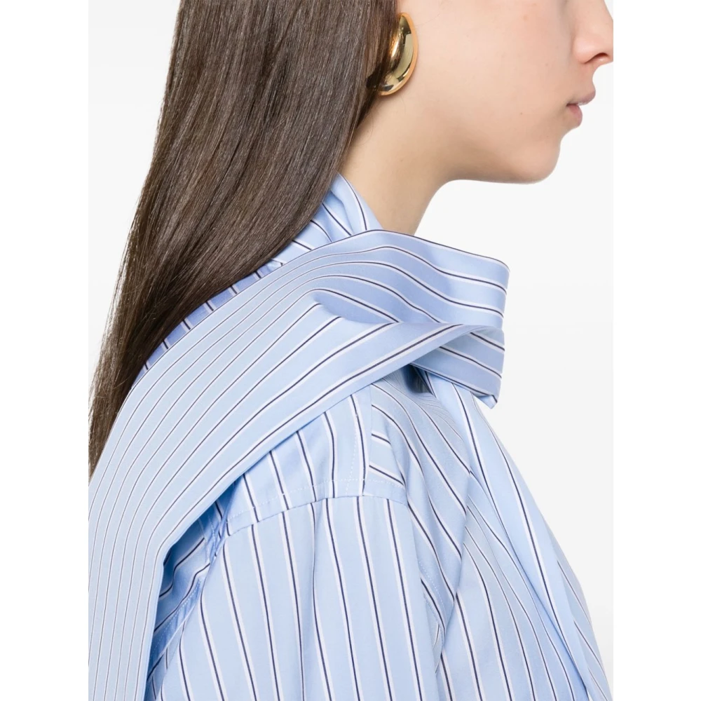 Plan C Blauw Gestreept Katoenen Overhemd met Sjaal Blue Dames