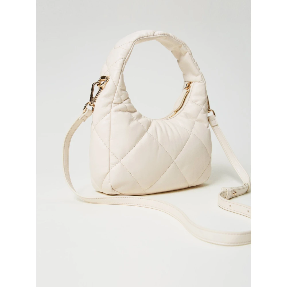 Twinset Gewatteerde leren hobo tas Beige Dames