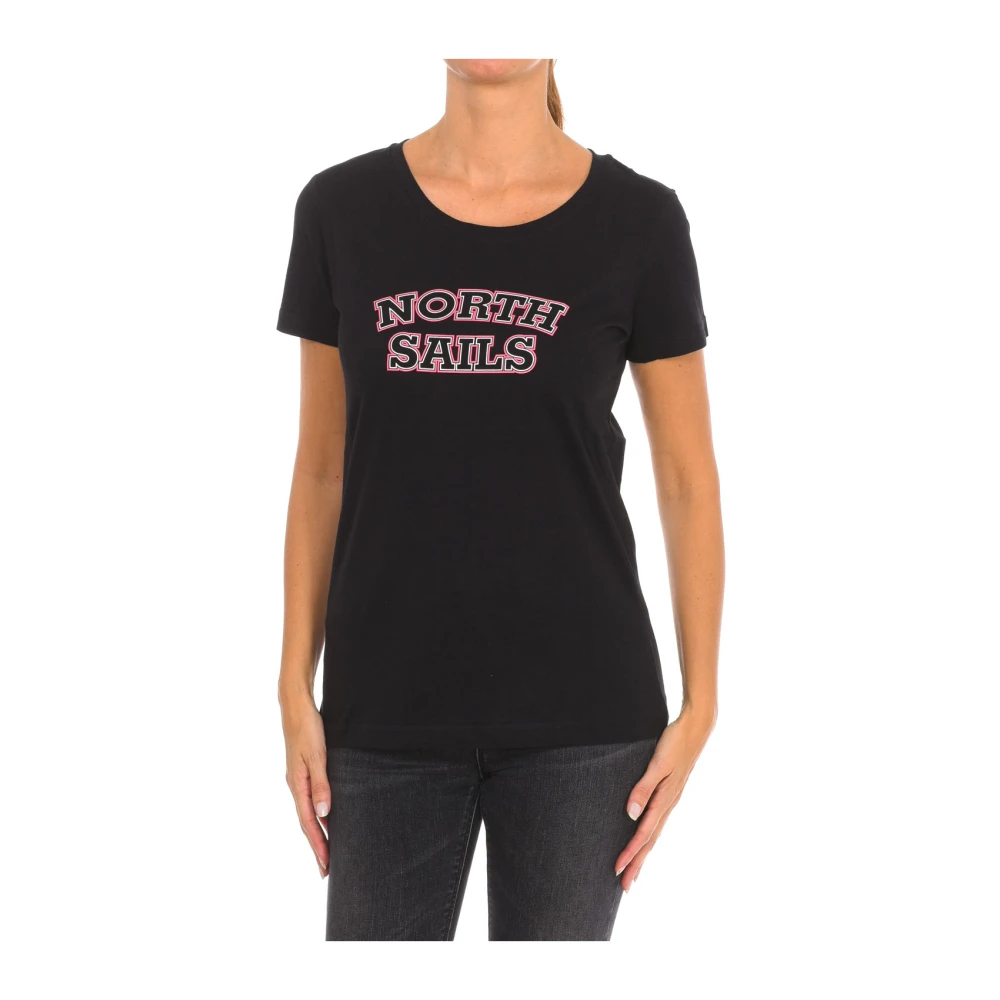 North Sails Women's Black T-Shirts, S, Short Sleeve T-Shirt With Ribbed Neckline