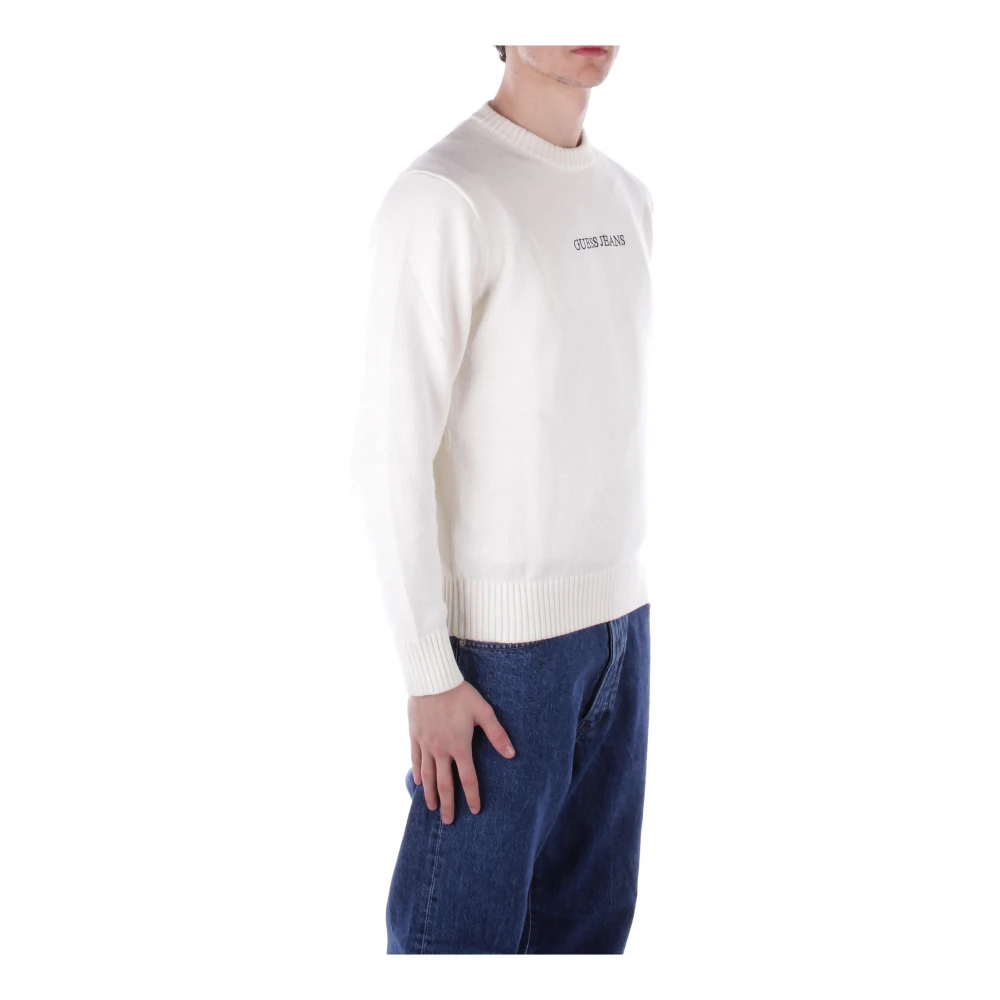 Guess Logo Front Sweater Regular Fit Cotton White Heren