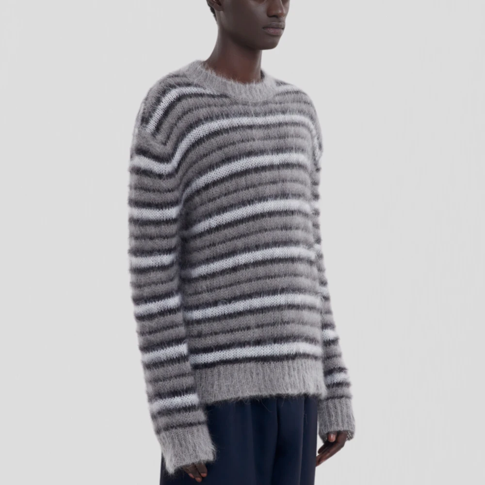 Marni Gestreepte Mohair Crew-Neck Trui Gray Heren