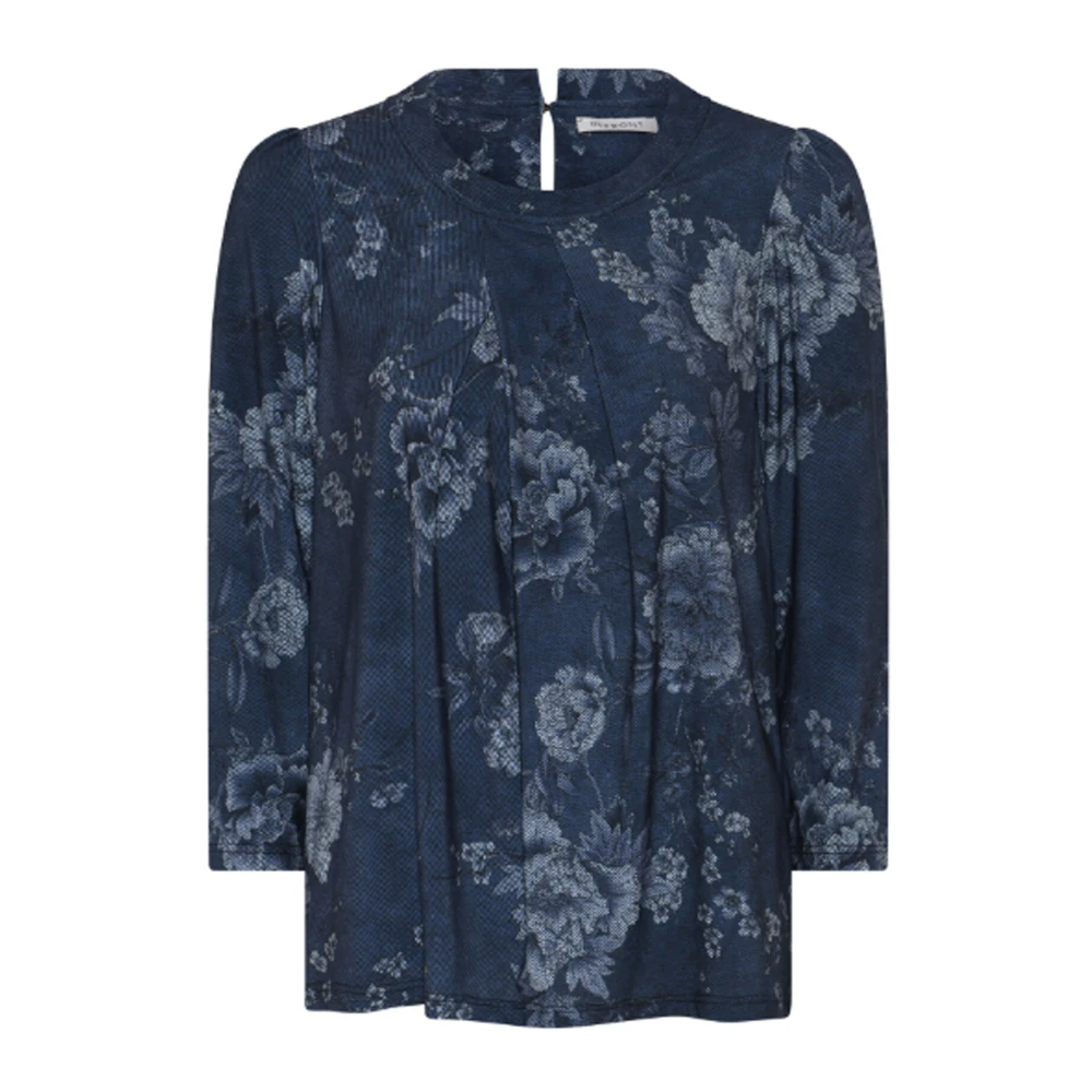 IN Front Blauwe Bloemenblouse Blue Dames