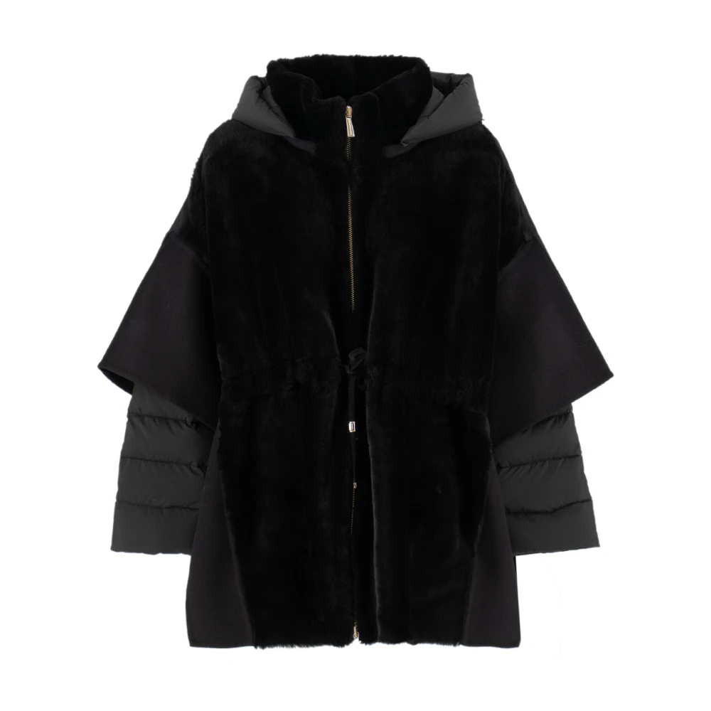 Moorer Women's Black Winter Jackets, Xs, Sheepskin Collar Jacket