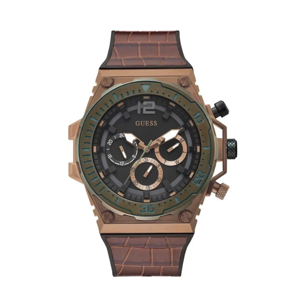 Guess Brun Silikon Kvarts Analog Klocka Brown, Herr